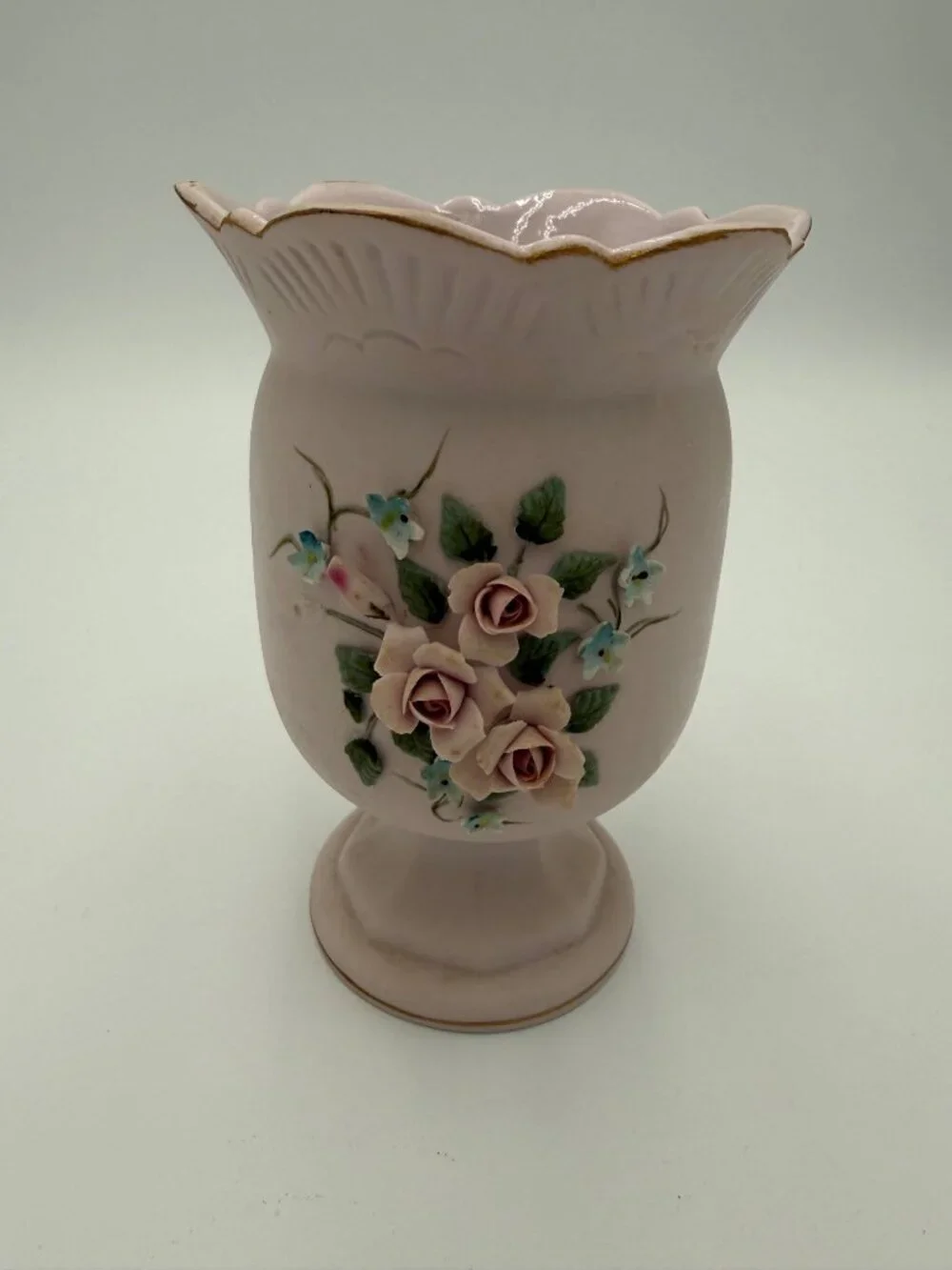 Vintage Lefton Pink Ceramic Vase Hand-Painted Floral Design 6
